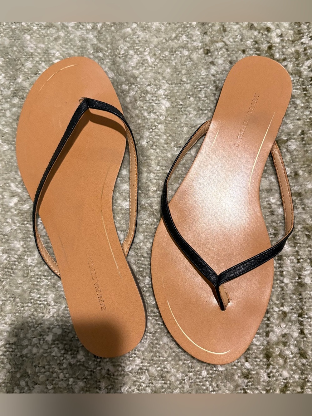 Banana Republic Black Strap Tan Footbed Leather Sandals